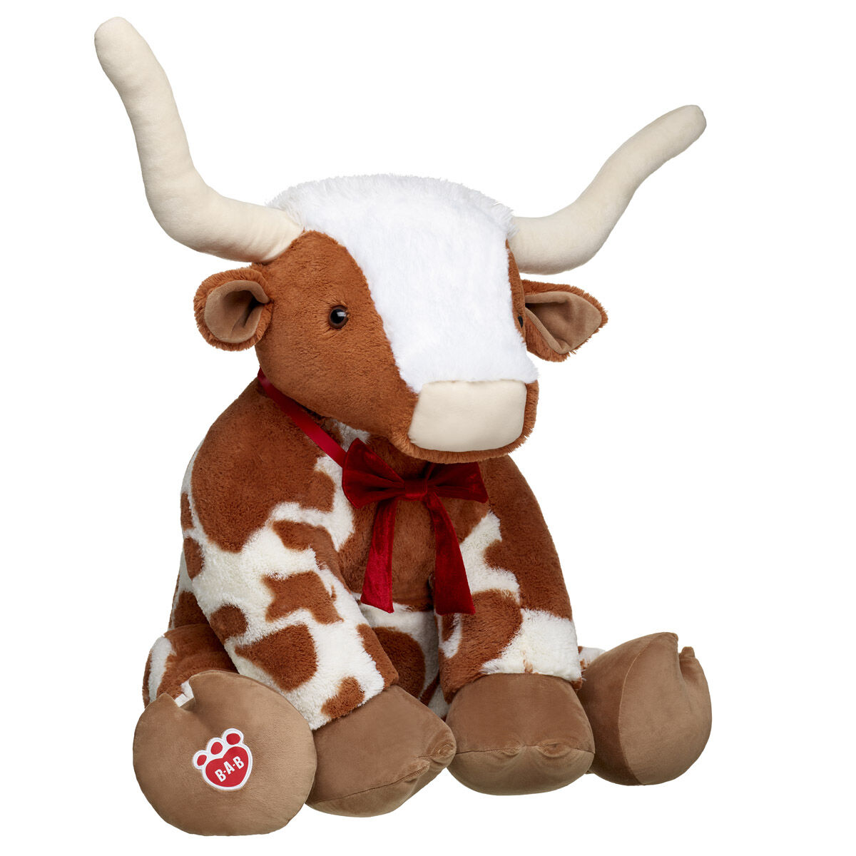 Giant Longhorn Cow Stuffed Animal With Red Gifting Bow
