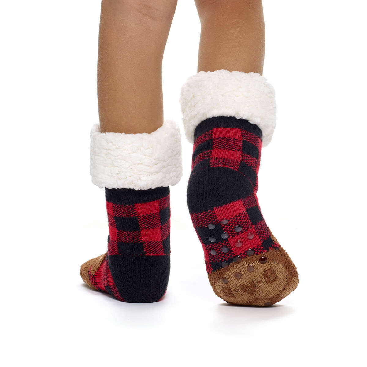Build-A-Bear Pajama Shop Buffalo Check Bear Slipper Socks - Toddler, Youth & Adult - Image 3