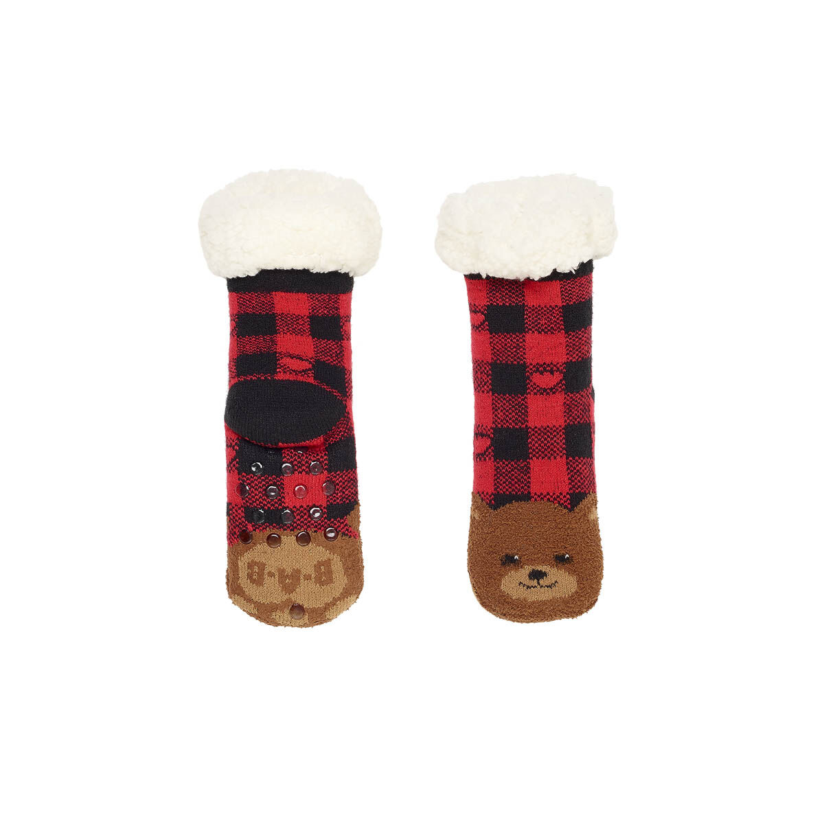 Build-A-Bear Pajama Shop Buffalo Check Bear Slipper Socks - Toddler, Youth & Adult - Image 4