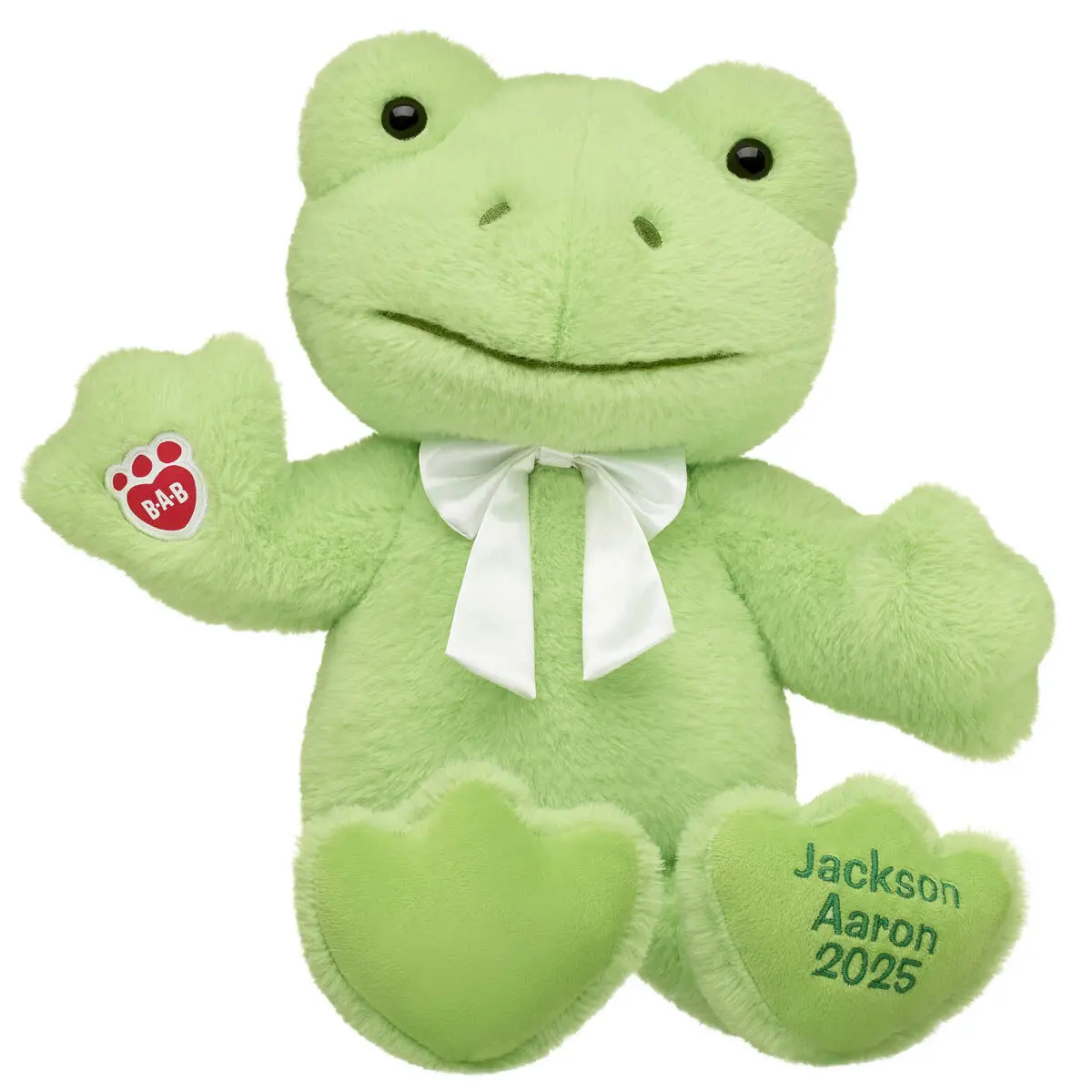 Personalized Embroidered Spring Green Frog Stuffed Animal With White Gifting Bow