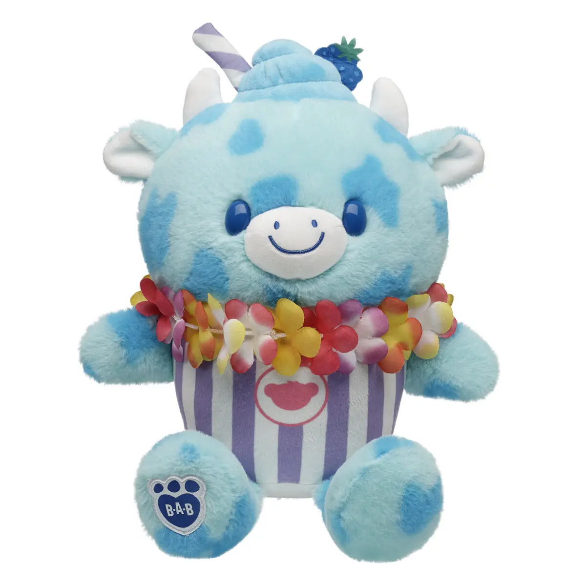 Blue Raspberry Cow Slushie Plushie With Lei Necklace