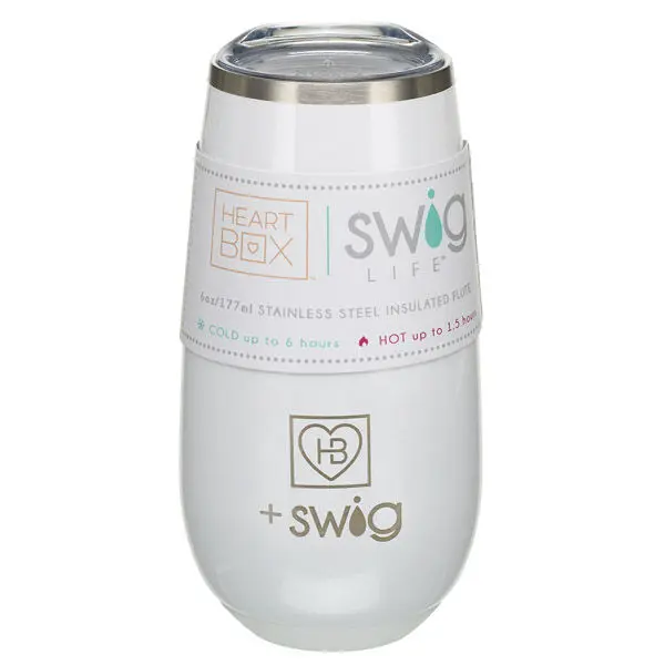6 Oz. Heartbox X Swig Life White Stemless Flute